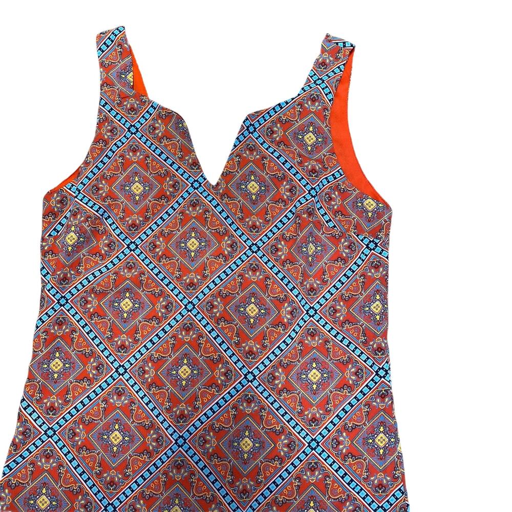 Dina Be mini dress Turquoise Orange size small v neck sleeveless - Picture 3 of 10
